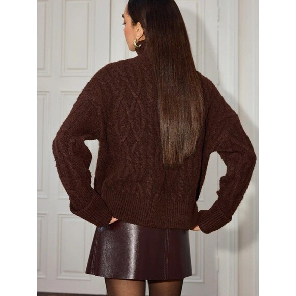 COMMENSE Women’s Brown Cable Knit Turtleneck Sweater Chunky Knit Pullover LARGE - Picture 13 of 13
